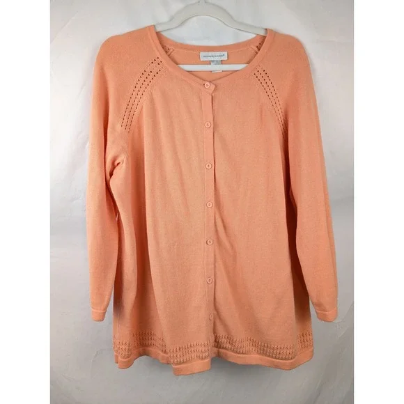 Christopher Banks 100% Cotton Button Cardigan Peach Size L Knit Preppy Office - Picture 2 of 10